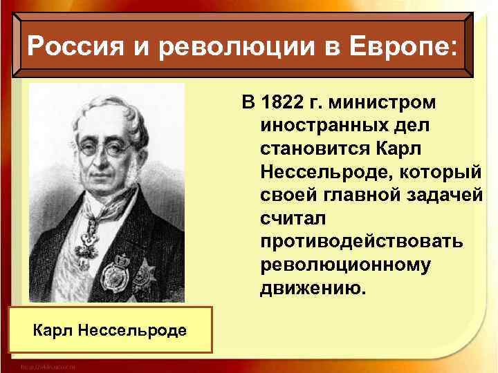 Россия и революции в Европе: В 1822 г. министром иностранных дел становится Карл Нессельроде,