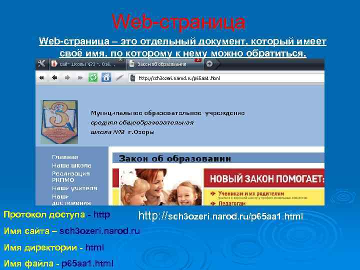 Web-страница – это отдельный документ, который имеет своё имя, по которому к нему можно