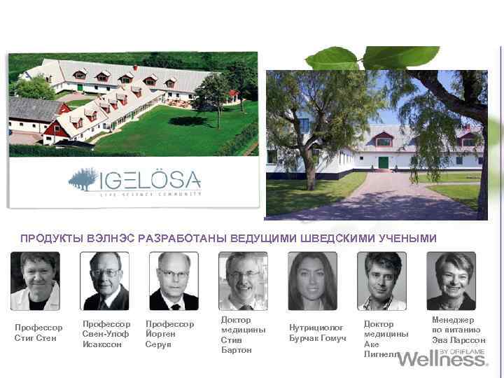 ПРОДУКТЫ ВЭЛНЭС РАЗРАБОТАНЫ ВЕДУЩИМИ ШВЕДСКИМИ УЧЕНЫМИ Профессор Стиг Стен Профессор Свен-Улоф Исакссон Профессор Йорген