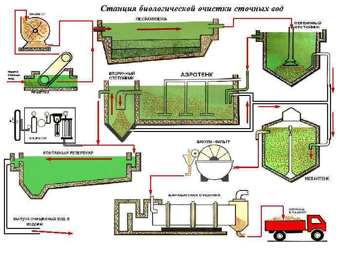 Станция биологической очистки сточных вод подача сточных вод выпуск очищенных вод в водоем 