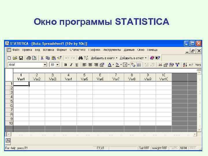 Окно программы STATISTICA 