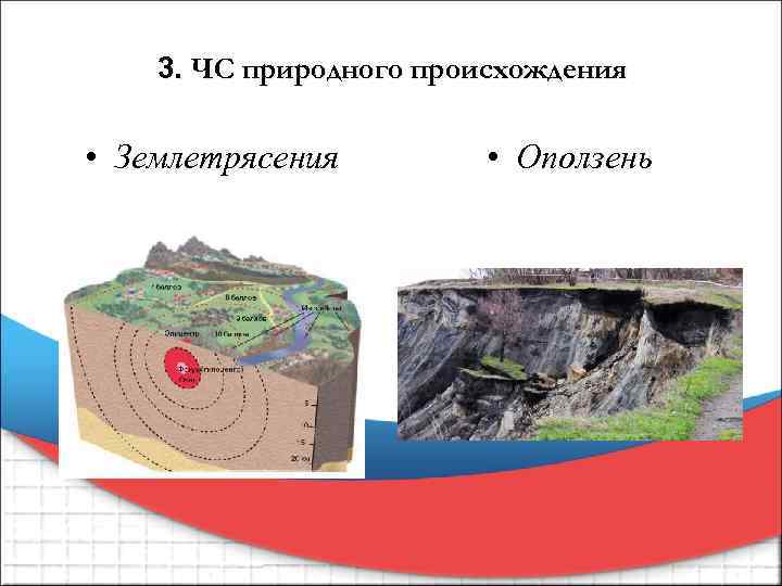 3. ЧС природного происхождения • Землетрясения • Оползень 