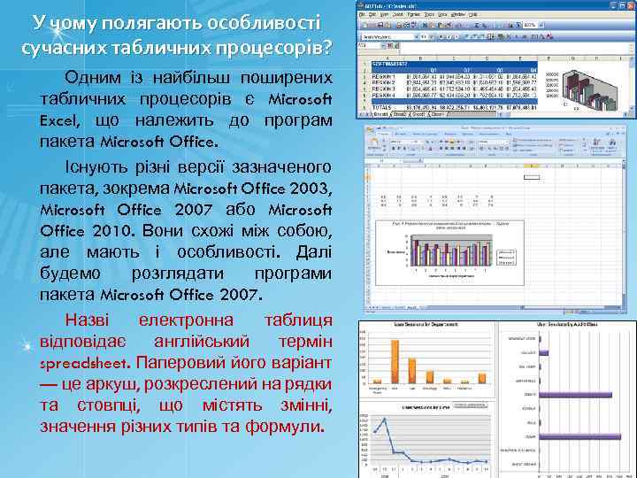 У чому полягають особливості сучасних табличних процесорів? Одним із найбільш поширених табличних процесорів є
