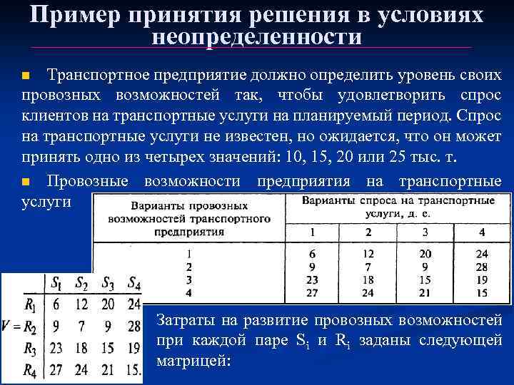 Неопределенность условий примеры