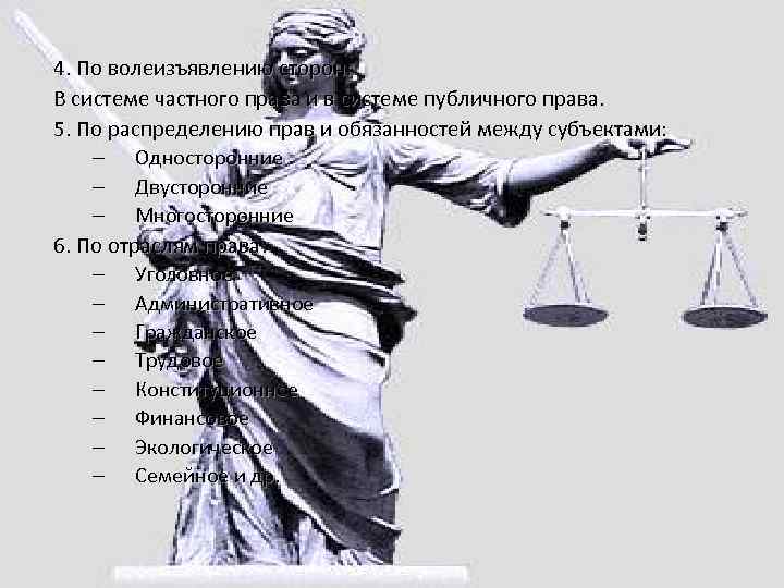 4. По волеизъявлению сторон: В системе частного права и в системе публичного права. 5.