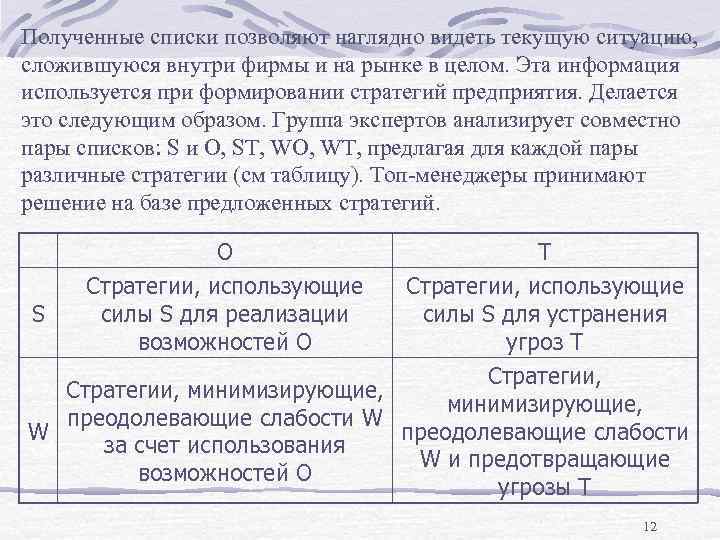 Полученные списки позволяют наглядно видеть текущую ситуацию, сложившуюся внутри фирмы и на рынке в