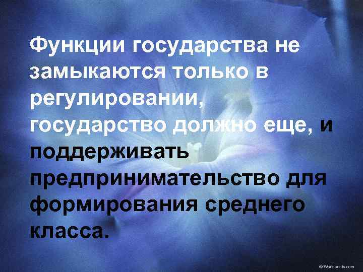 Функции государства не замыкаются только в регулировании, государство должно еще, и поддерживать предпринимательство для