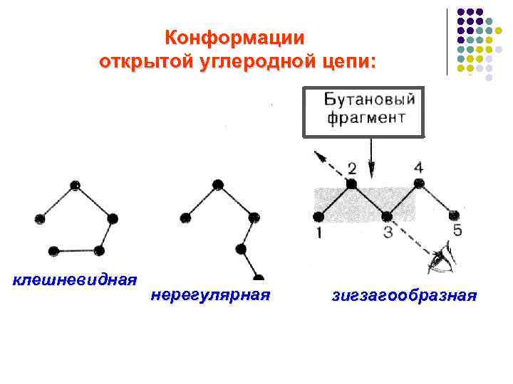 Конформации открытой углеродной цепи: клешневидная нерегулярная зигзагообразная 