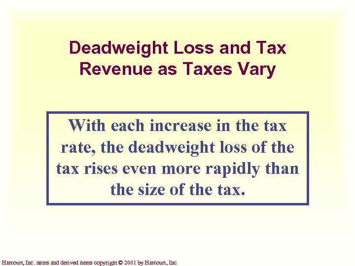 Deadweight Loss and Tax Revenue as Taxes Vary With each increase in the tax
