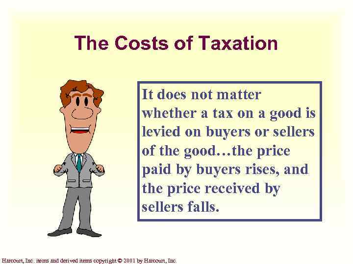 The Costs of Taxation It does not matter whether a tax on a good