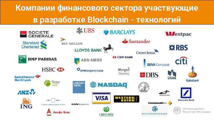 Компании финансового сектора участвующие в разработке Blockchain - технологий 