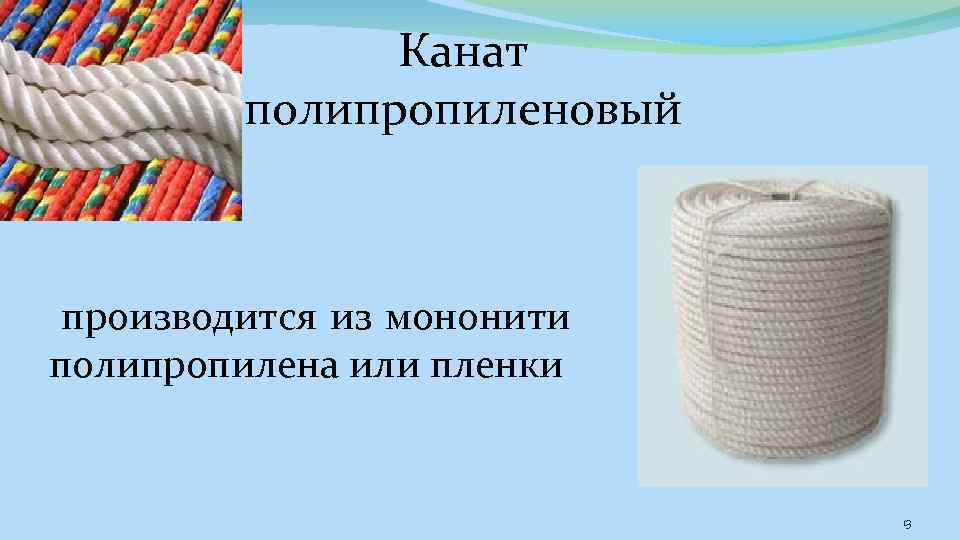 Канат полипропиленовый производится из мононити полипропилена или пленки 13 