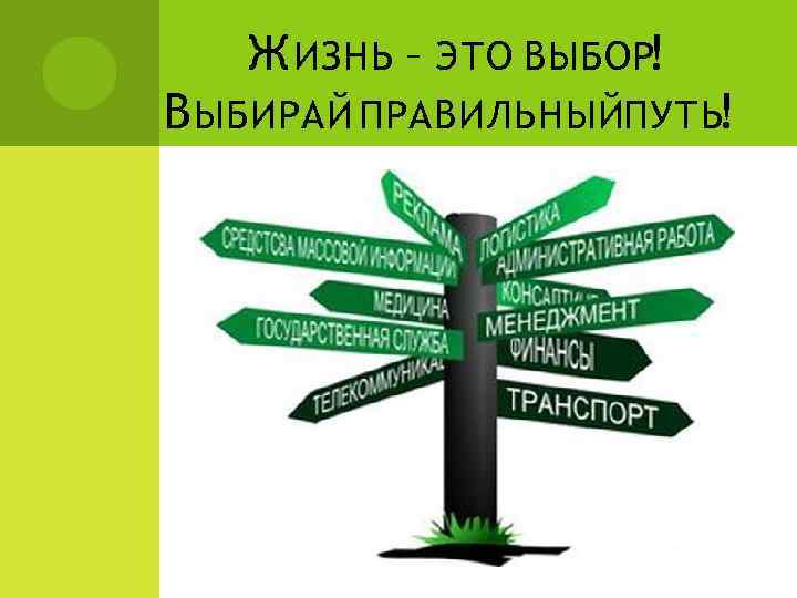 Ж ИЗНЬ – ЭТО ВЫБОР! В ЫБИРАЙ ПРАВИЛЬНЫЙПУТЬ! 