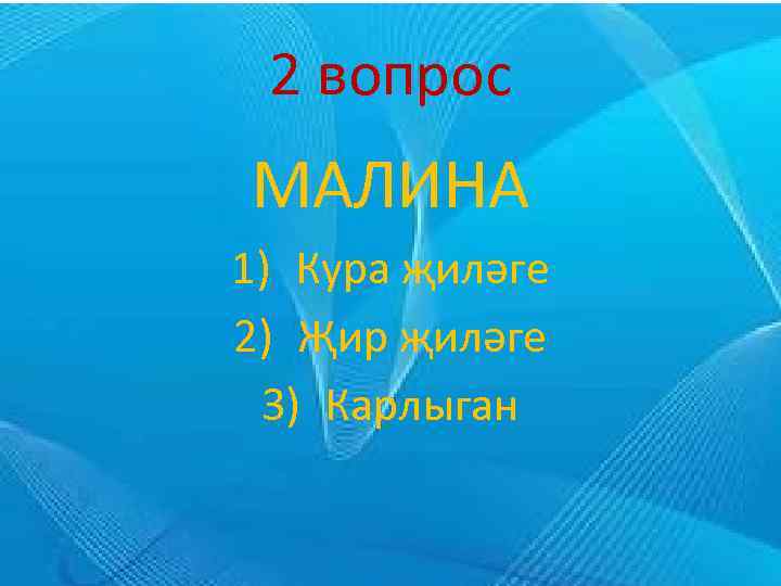 2 вопрос МАЛИНА 1) Кура җиләге 2) Җир җиләге 3) Карлыган 