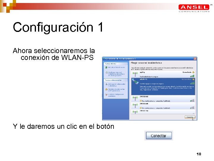 Configuración 1 Ahora seleccionaremos la conexión de WLAN-PS Y le daremos un clic en