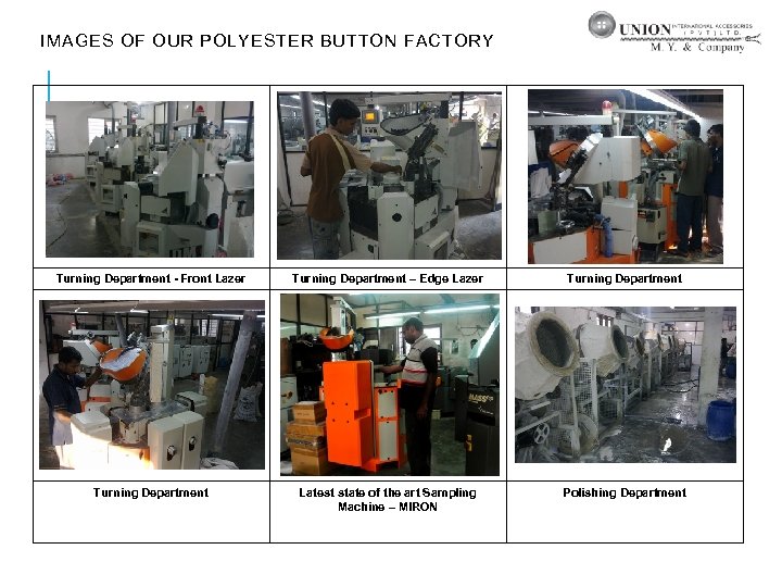 IMAGES OF OUR POLYESTER BUTTON FACTORY Turning Department - Front Lazer Turning Department –