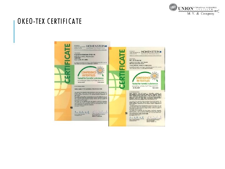 OKEO-TEX CERTIFICATE 