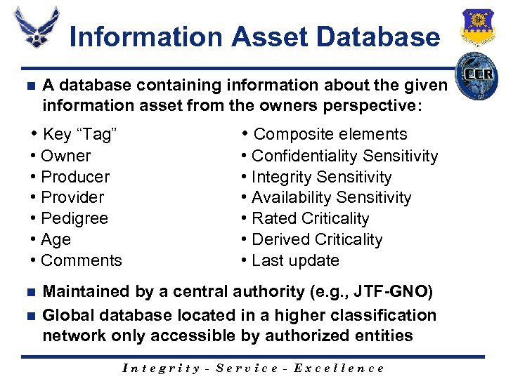 Information Asset Database n A database containing information about the given information asset from