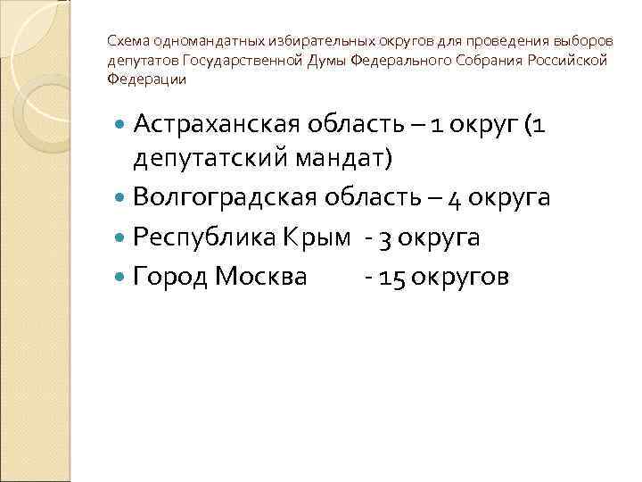 Схема одномандатных избирательных округов для проведения выборов депутатов Государственной Думы Федерального Собрания Российской Федерации