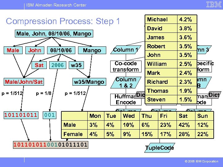 IBM Almaden Research Center Compression Process: Step 1 Michael Input tuple 4. 2% David
