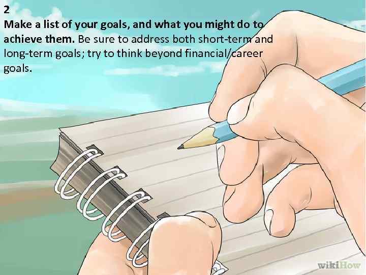 2 Make a list of your goals, and what you might do to achieve