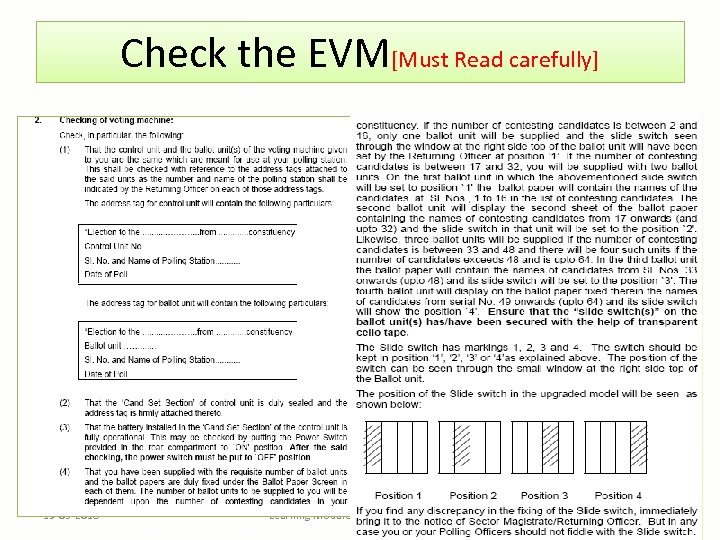 Check the EVM[Must Read carefully] 19 -03 -2018 Learning Module for Presiding Officer 29
