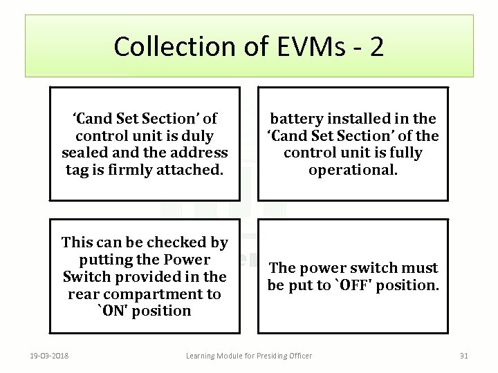 Collection of EVMs - 2 ‘Cand Set Section’ of control unit is duly sealed