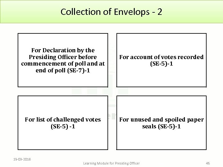Collection of Envelops - 2 For Declaration by the Presiding Officer before commencement of
