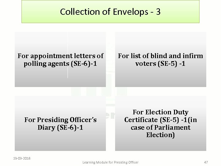 Collection of Envelops - 3 For appointment letters of polling agents (SE-6)-1 For list