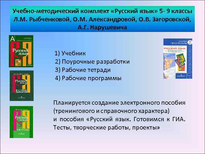 Учебно-методический комплект «Русский язык» 5 - 9 классы Л. М. Рыбченковой, О. М. Александровой,