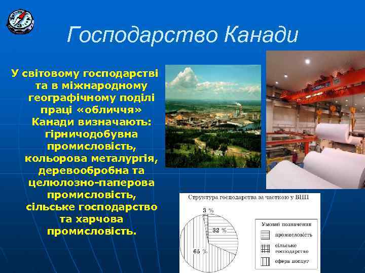 Господарство Канади У світовому господарстві та в міжнародному географічному поділі праці «обличчя» Канади визначають: