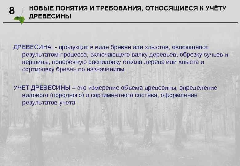 8 НОВЫЕ ПОНЯТИЯ И ТРЕБОВАНИЯ, ОТНОСЯЩИЕСЯ К УЧЁТУ ДРЕВЕСИНЫ ДРЕВЕСИНА - продукция в виде