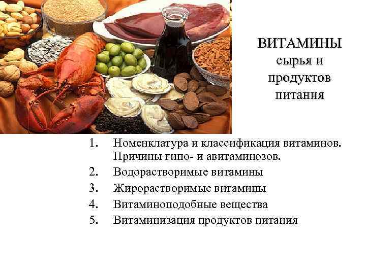 ВИТАМИНЫ сырья и продуктов питания 1. 2. 3. 4. 5. Номенклатура и классификация витаминов.
