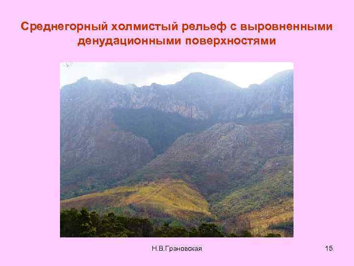 Среднегорный холмистый рельеф с выровненными денудационными поверхностями Н. В. Грановская 15 