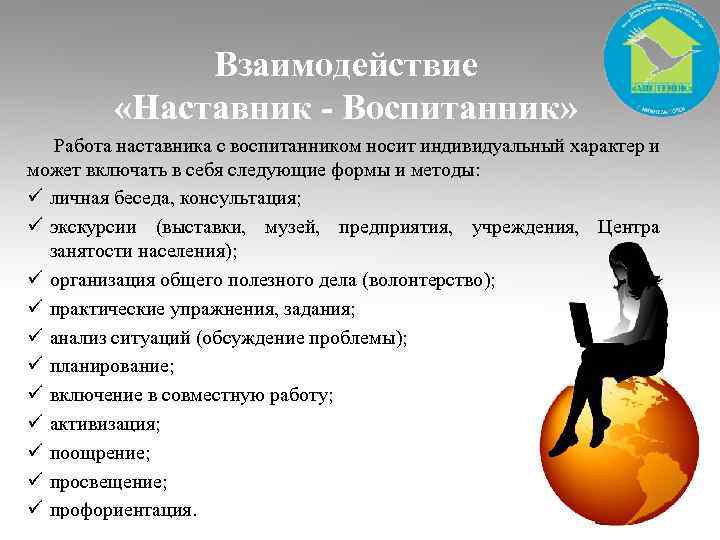 Взаимодействие «Наставник - Воспитанник» Работа наставника с воспитанником носит индивидуальный характер и может включать