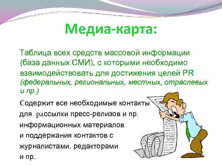 Медиа-карта: Таблица всех средств массовой информации (база данных СМИ), с которыми необходимо взаимодействовать для