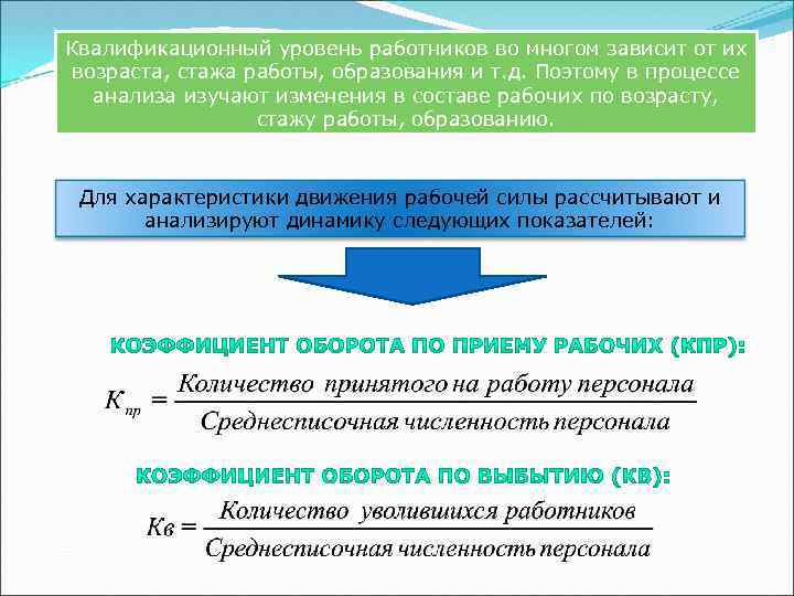 Квалификационный уровень работников во многом зависит от их возраста, стажа работы, образования и т.
