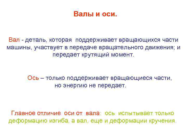 Валы и оси. Вал - деталь, которая поддерживает вращающихся части машины, участвует в передаче