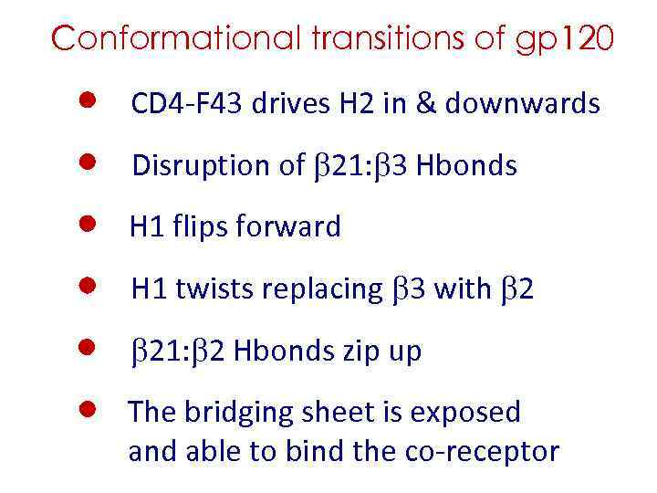 Conformational transitions of gp 120 CD 4 -F 43 drives H 2 in &