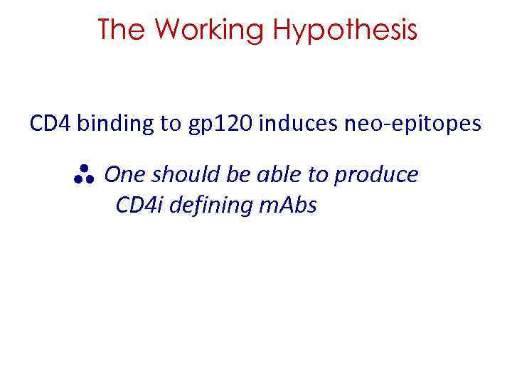 The Working Hypothesis CD 4 binding to gp 120 induces neo-epitopes One should be