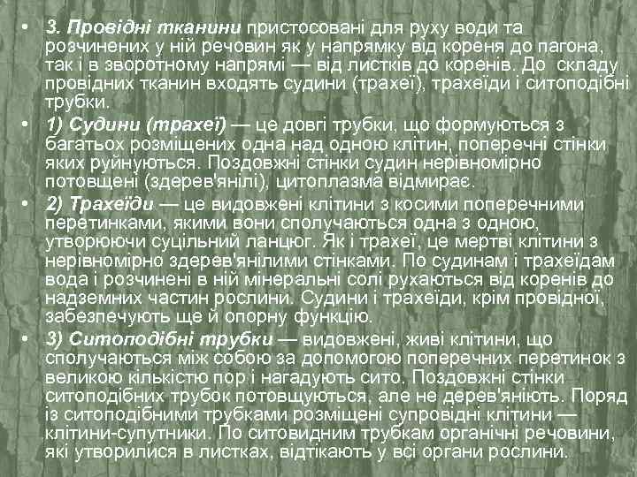  • 3. Провідні тканини пристосовані для руху води та розчинених у ній речовин