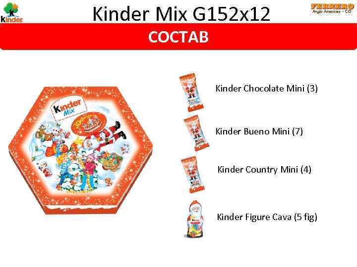 Kinder Mix G 152 x 12 Anglo Americas - CIS СОСТАВ Components: Kinder Chocolate