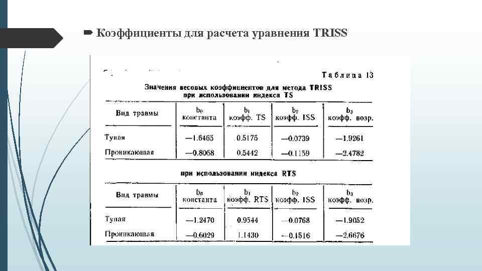  Коэффициенты для расчета уравнения TRISS 