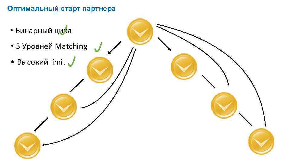 Оптимальный старт партнера • Бинарный цикл • 5 Уровней Matching • Высокий limit 金级