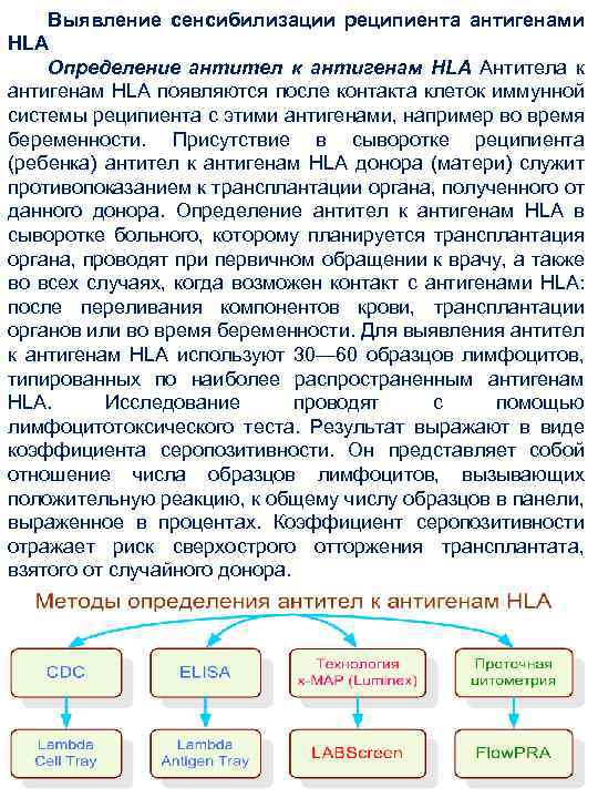 Выявление сенсибилизации реципиента антигенами HLA Определение антител к антигенам HLA Антитела к антигенам HLA