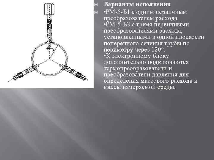  Варианты исполнения • РМ 5 Б 1 с одним первичным преобразователем расхода •