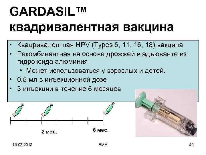 GARDASIL™ квадривалентная вакцина • Квадривалентная HPV (Types 6, 11, 16, 18) вакцина • Рекомбинантная