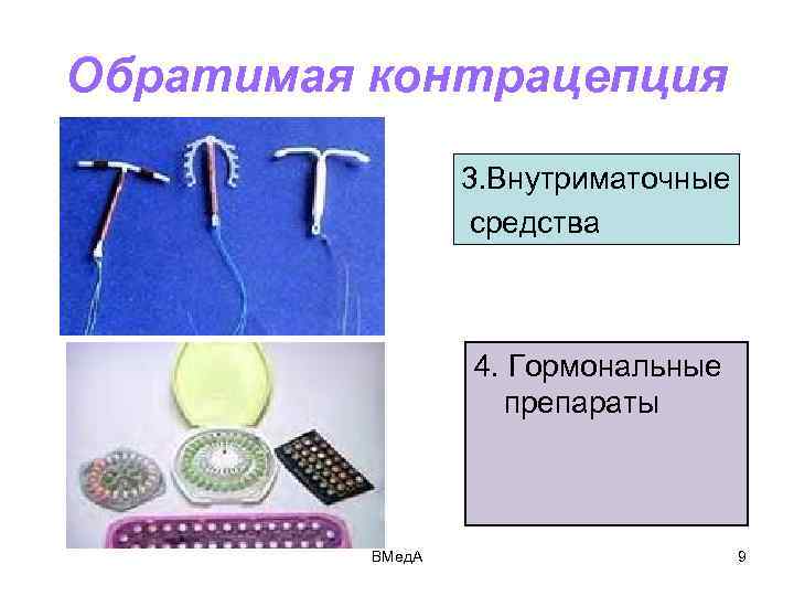 Обратимая контрацепция 3. Внутриматочные средства 4. Гормональные препараты ВМед. А 9 