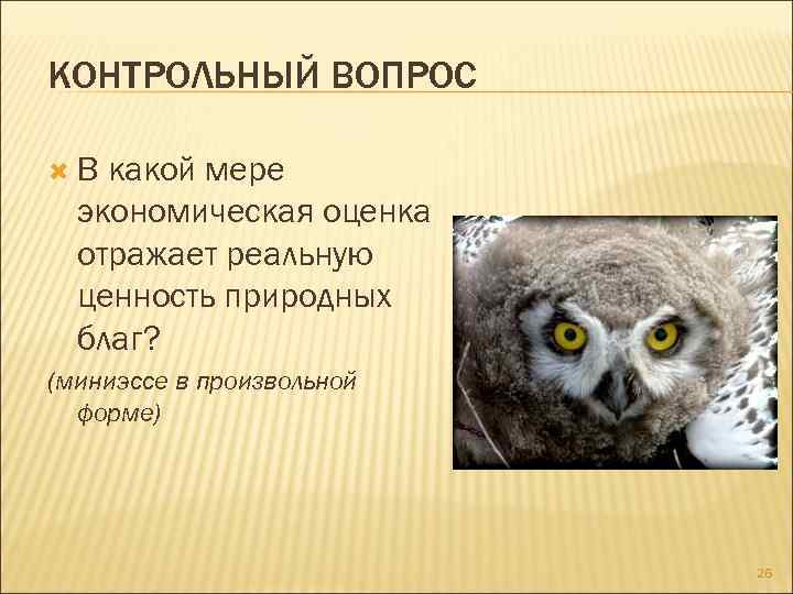 КОНТРОЛЬНЫЙ ВОПРОС В какой мере экономическая оценка отражает реальную ценность природных благ? (миниэссе в