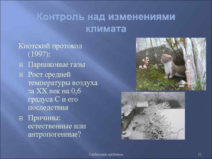 Контроль над изменениями климата Киотский протокол (1997): Парниковые газы Рост средней температуры воздуха за